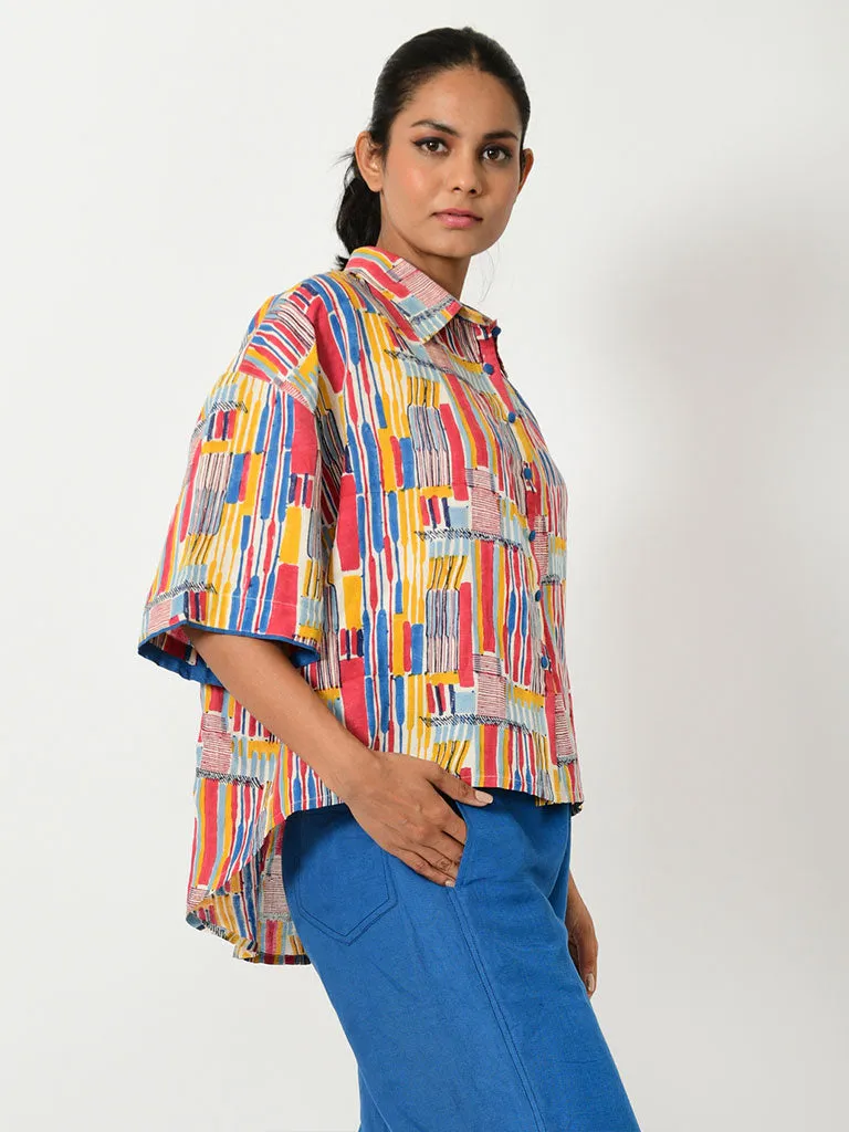 Scribble Linen Crop Shirt