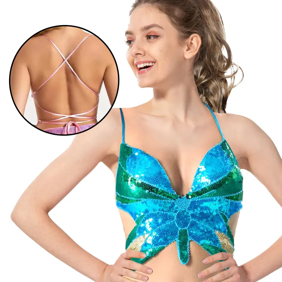 Sequin Butterfly Top - Adult Blue