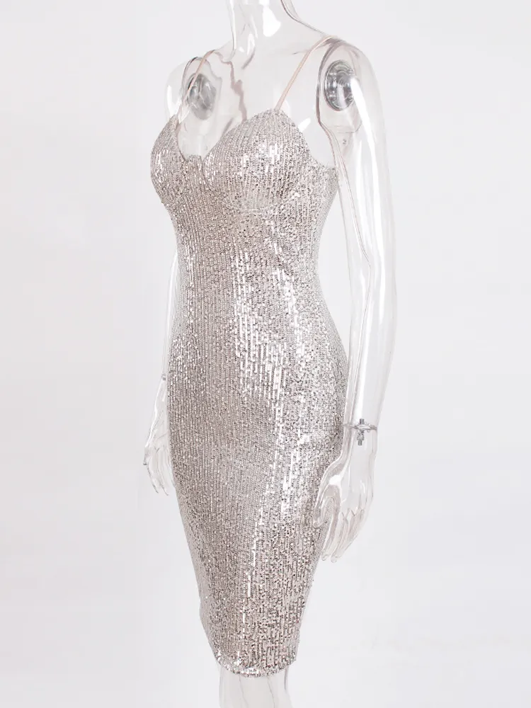 Sequin Night Out Cocktail Club Spaghetti Strap Backless Sexy Mini Party Dress
