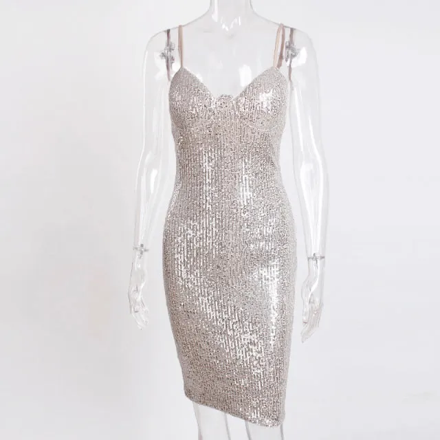Sequin Night Out Cocktail Club Spaghetti Strap Backless Sexy Mini Party Dress