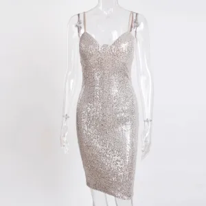Sequin Night Out Cocktail Club Spaghetti Strap Backless Sexy Mini Party Dress