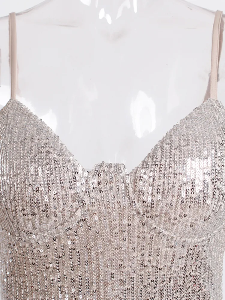 Sequin Night Out Cocktail Club Spaghetti Strap Backless Sexy Mini Party Dress