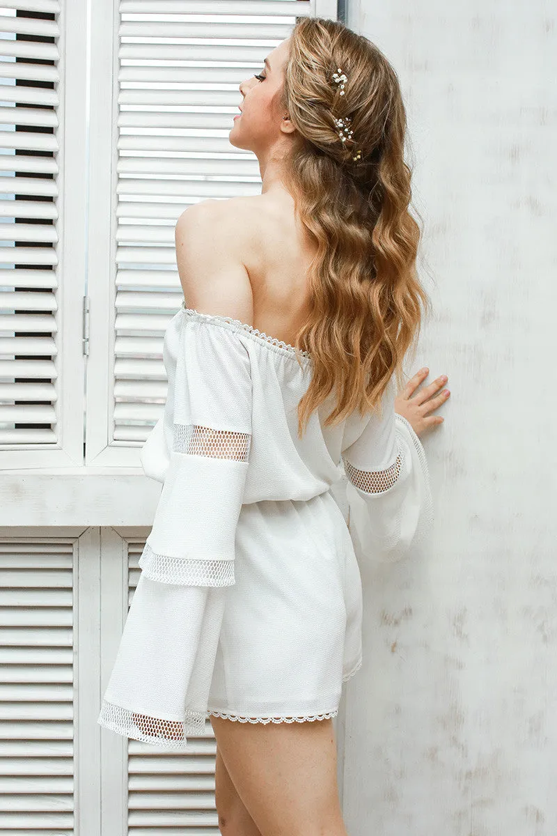 Sexy off shoulder hollow out jumpsuit romper Women elegant flare sleeve white overalls Casual ruffle summer playsuit
