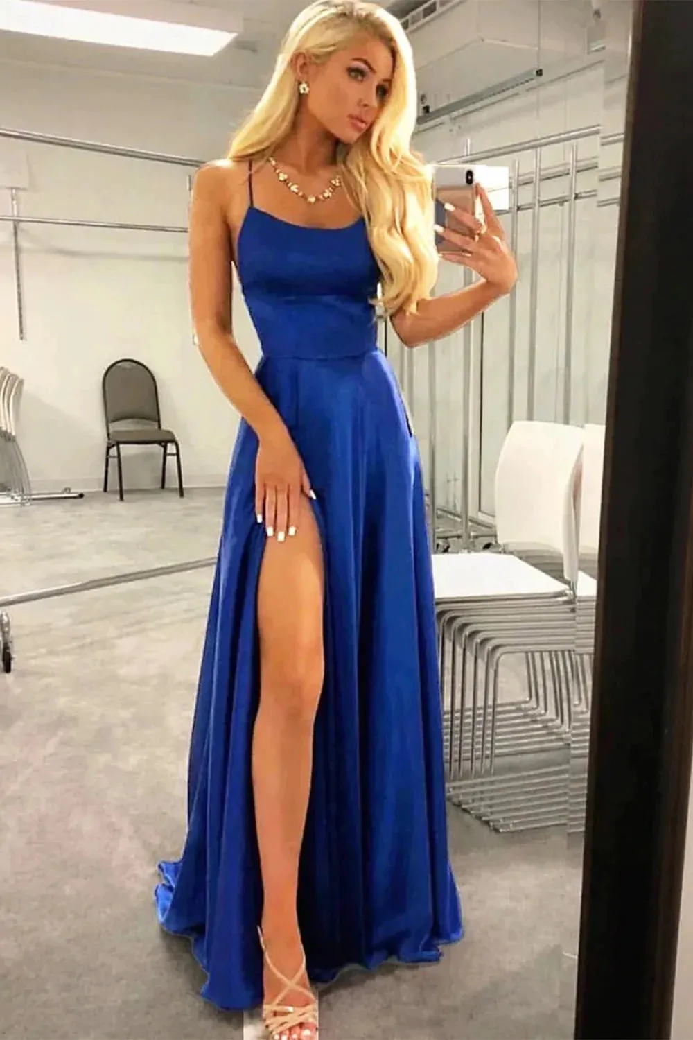 Sexy Simple Emerald Green Prom Dresses Long Evening Dress with Slit