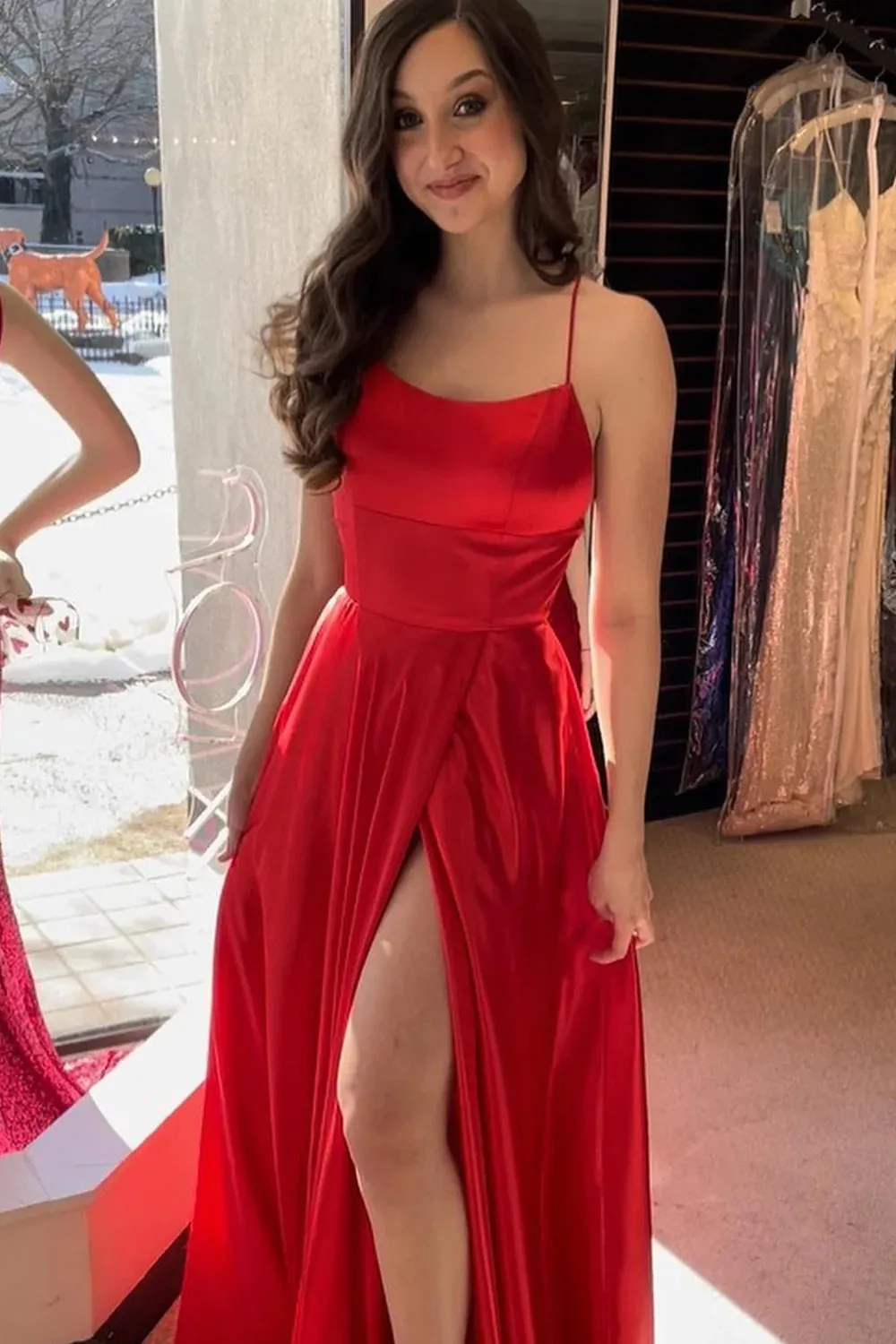 Sexy Simple Emerald Green Prom Dresses Long Evening Dress with Slit