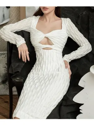 Sexy Slim Dress For Women Cut Out Pacthwork Folds Midi