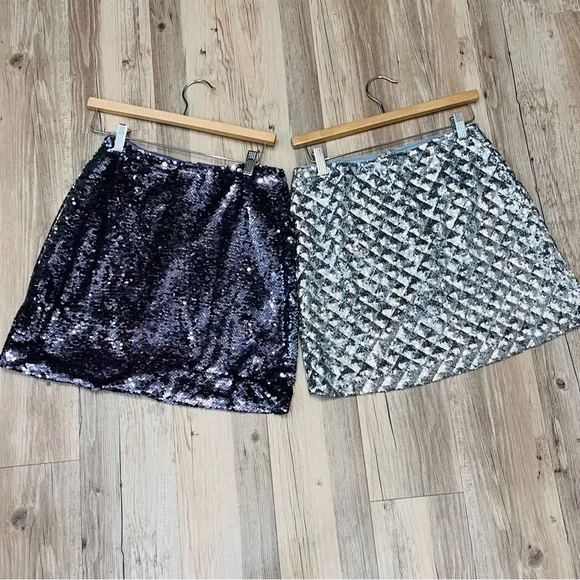 She   Sky boutique sequin skirt bundle silver purple size medium