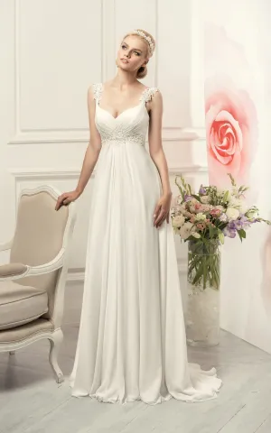 Sheath Long Straps Sleeveless Empire Corset-Back Chiffon Dress With Waist Jewellery And Pleats-714401