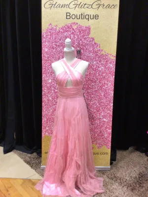 Sheer Mesh Criss Cross Long  Tulle Dress