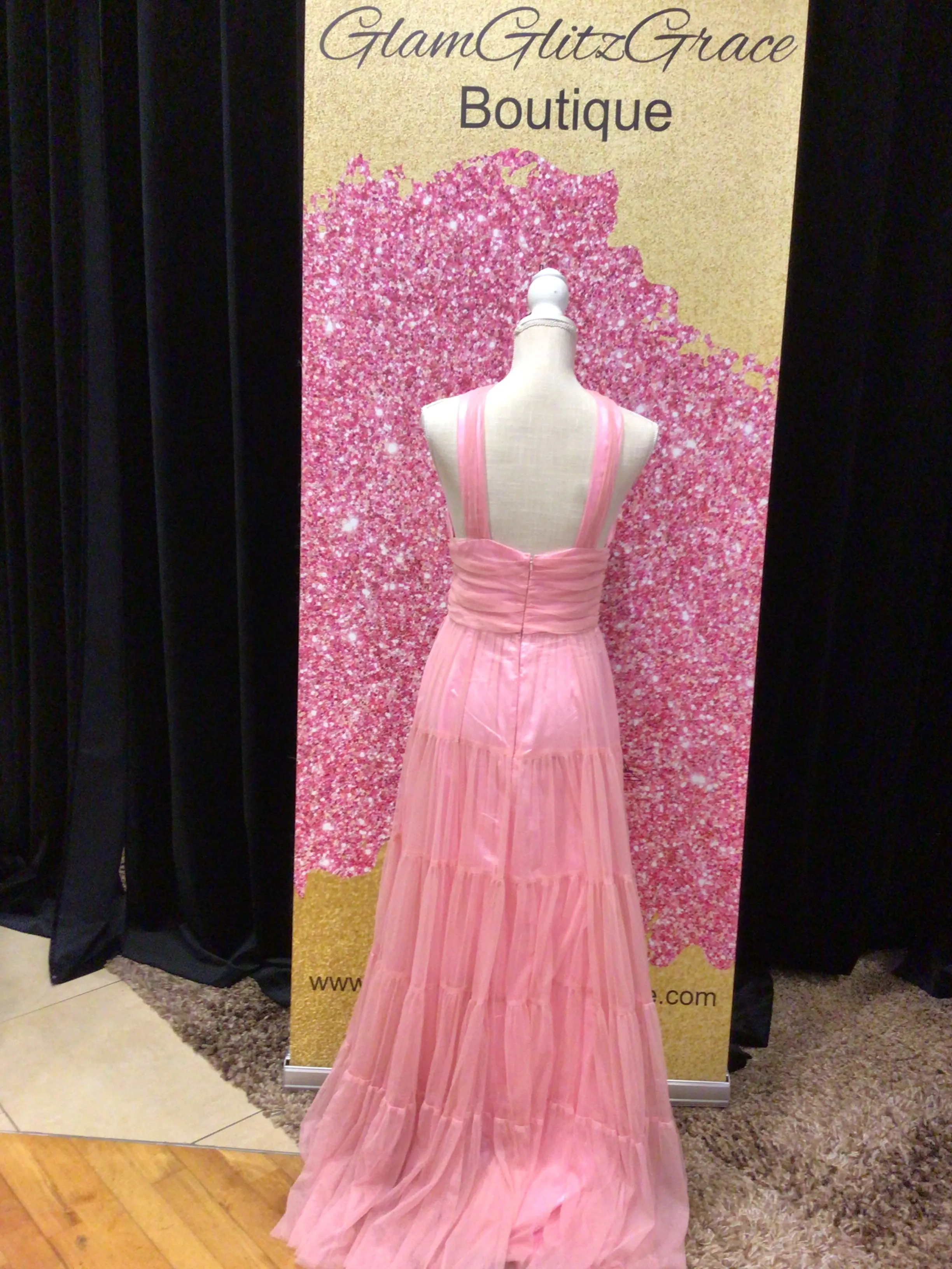 Sheer Mesh Criss Cross Long  Tulle Dress