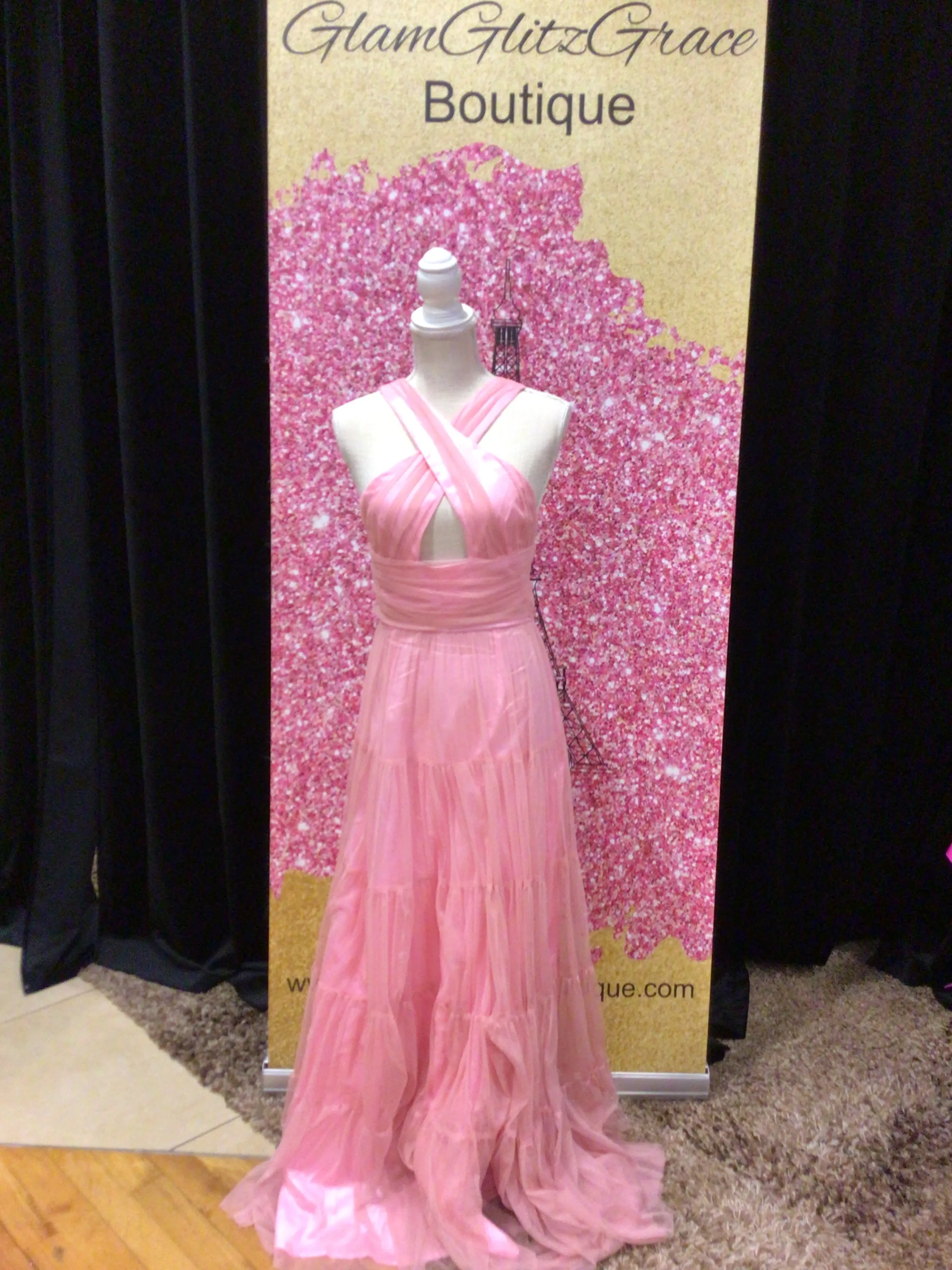 Sheer Mesh Criss Cross Long  Tulle Dress