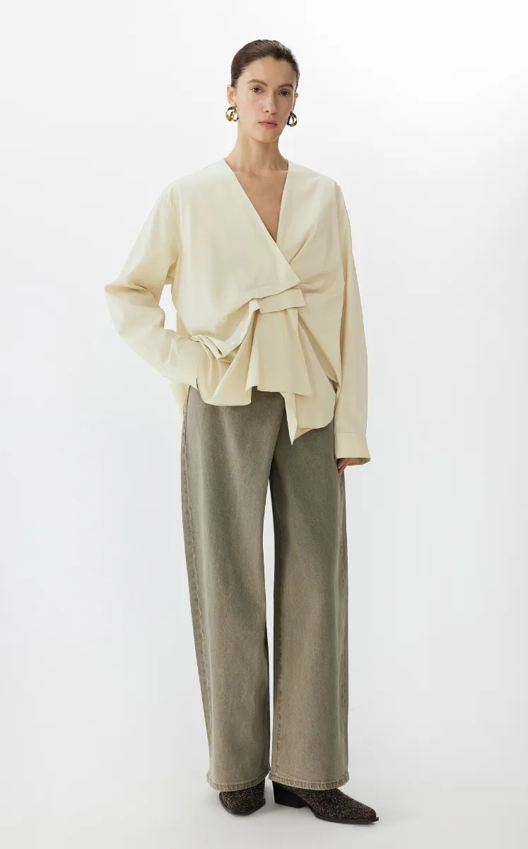 Shirt / JNBY Oversized V-Neck Cotton Poplin Shirt