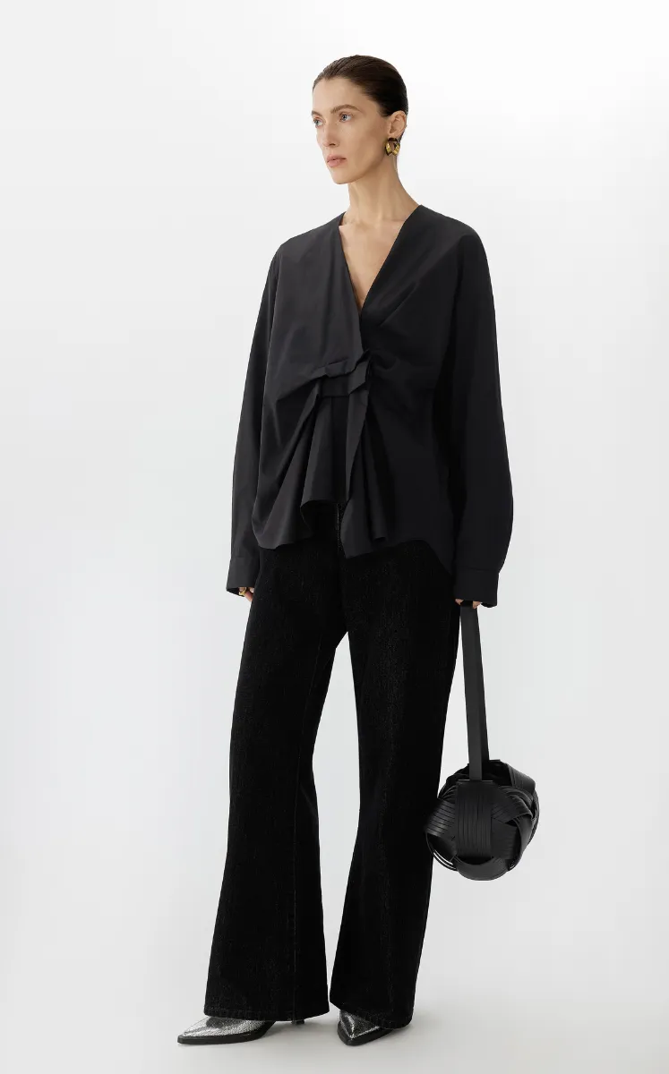 Shirt / JNBY Oversized V-Neck Cotton Poplin Shirt