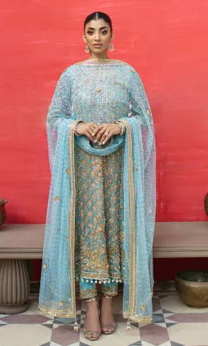 Sky Blue Long Kameez Trouser for Pakistani Wedding Dresses