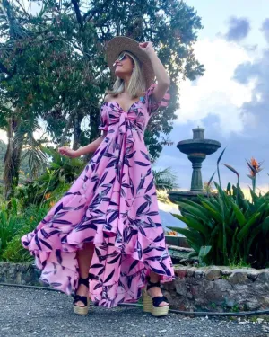 Soft Pink Tropical Long Dress