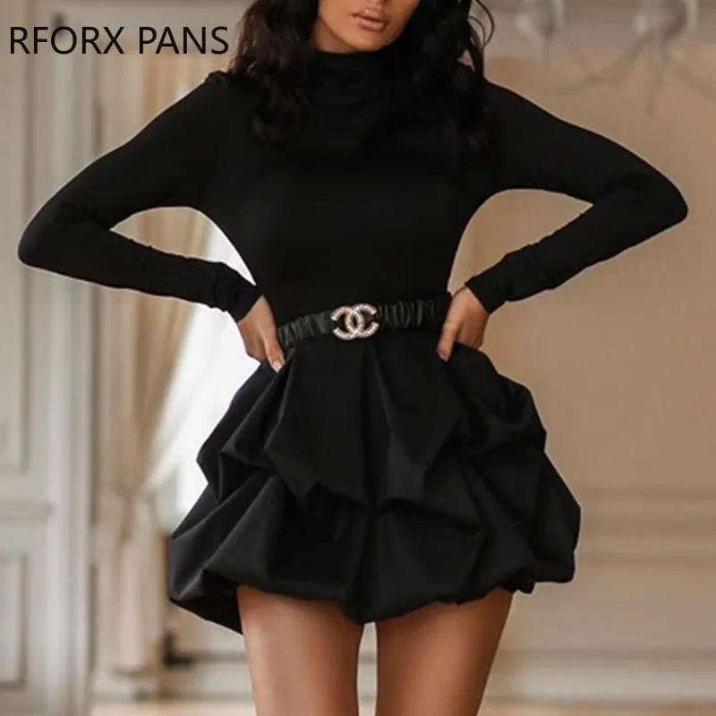 Solid Long Sleeve Mini Dress