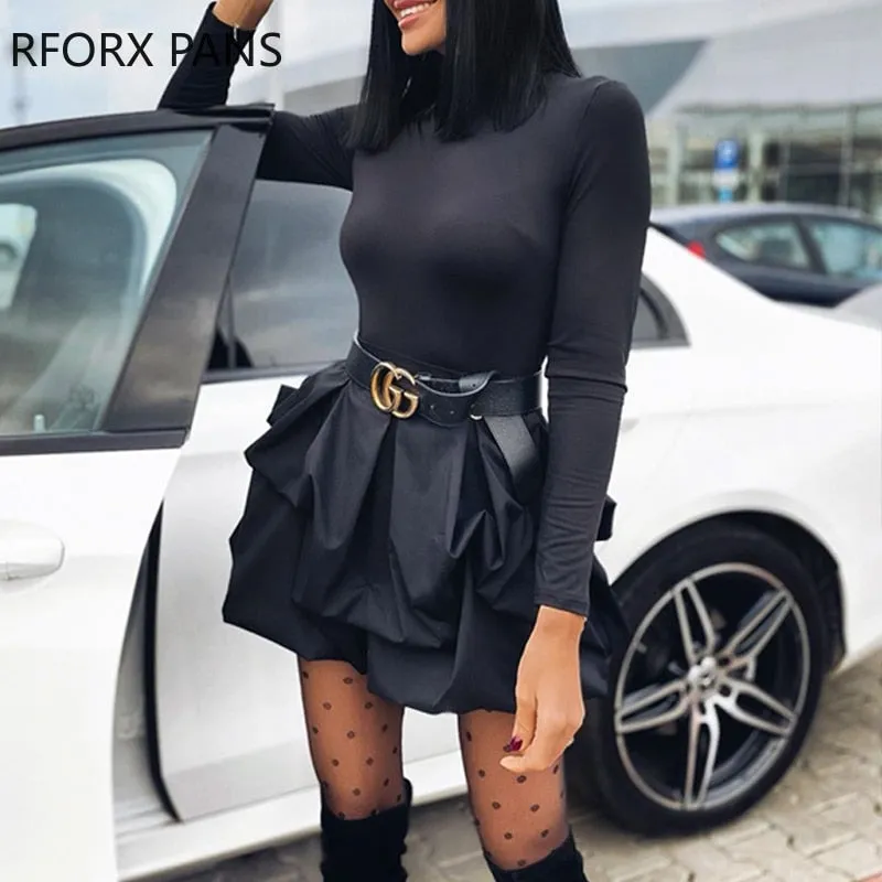 Solid Long Sleeve Mini Dress