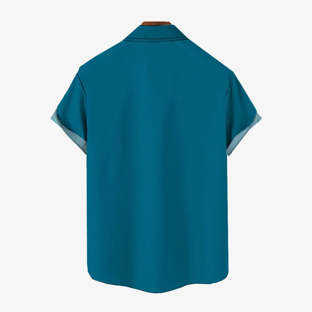 Space Wars Sci-Fi Spaceship Print Bamboo Linen Short Sleeve Shirt
