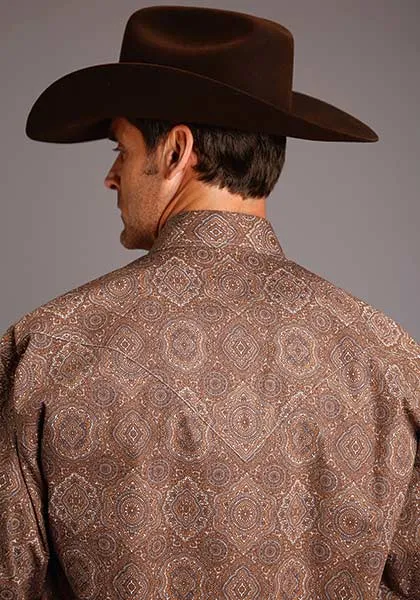 Stetson Men's Brown Medallion Paisley Long Sleeve Snap Shirt