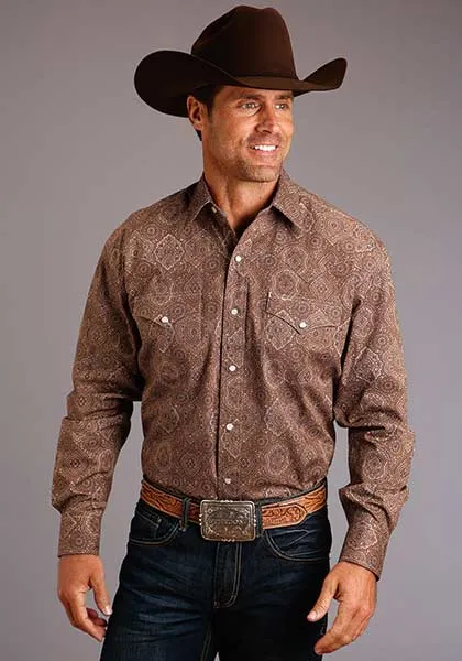 Stetson Men's Brown Medallion Paisley Long Sleeve Snap Shirt
