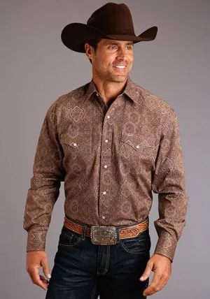 Stetson Men's Brown Medallion Paisley Long Sleeve Snap Shirt
