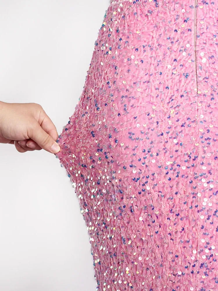Strapless Sequin Sleeveless Open Back Maxi Dress