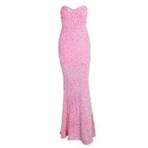 Strapless Sequin Sleeveless Open Back Maxi Dress