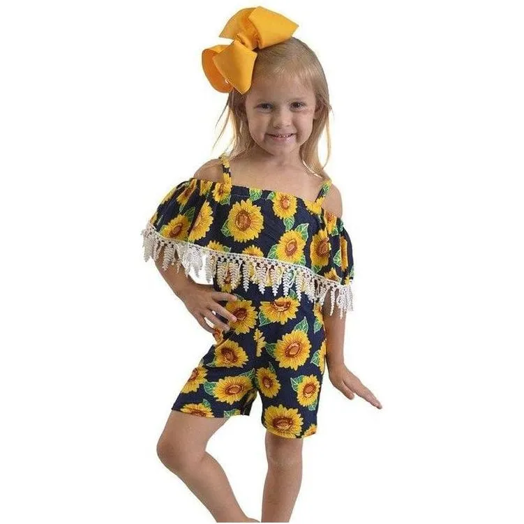 SUNFLOWER ROMPER W LACE TRIM
