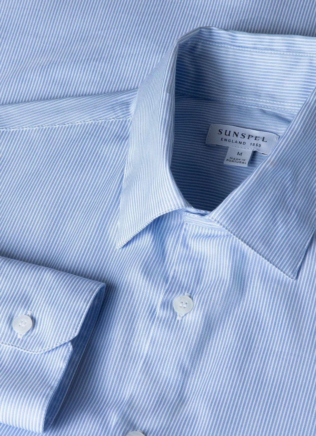 Sunspel Cotton Stretch LS Shirt Light Blue Dobby Stripe