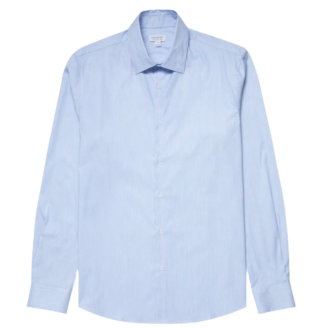 Sunspel Cotton Stretch LS Shirt Light Blue Dobby Stripe