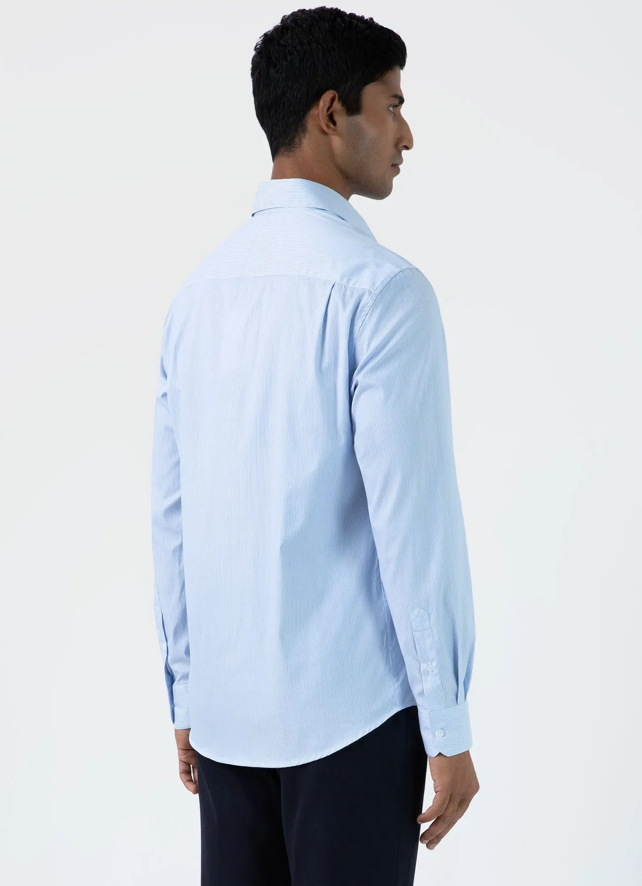 Sunspel Cotton Stretch LS Shirt Light Blue Dobby Stripe