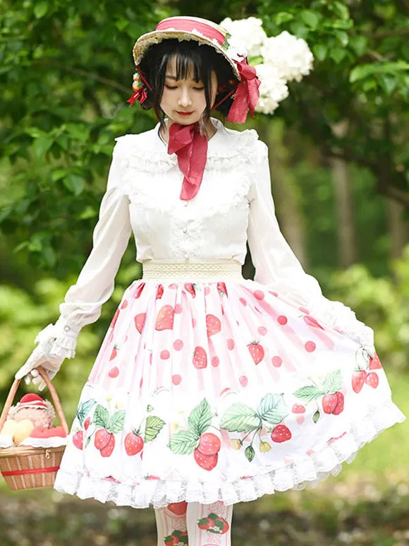 Sweet Lolita Overskirt Fruit Pattern Pink Lace Daily Casual Tea Party Lolita Skirts