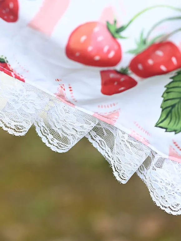 Sweet Lolita Overskirt Fruit Pattern Pink Lace Daily Casual Tea Party Lolita Skirts