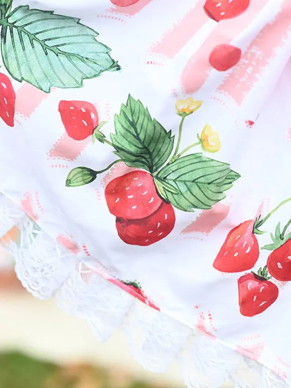 Sweet Lolita Overskirt Fruit Pattern Pink Lace Daily Casual Tea Party Lolita Skirts