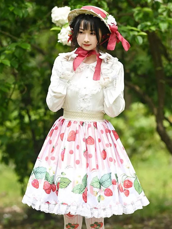 Sweet Lolita Overskirt Fruit Pattern Pink Lace Daily Casual Tea Party Lolita Skirts