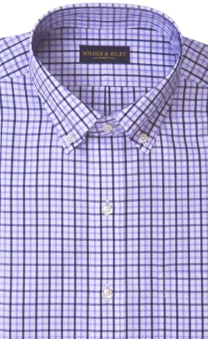 Tailored Fit Lavender / Navy Tattersall check Button-Down Collar Supima® Non-Iron Cotton Broadcloth Sport Shirt