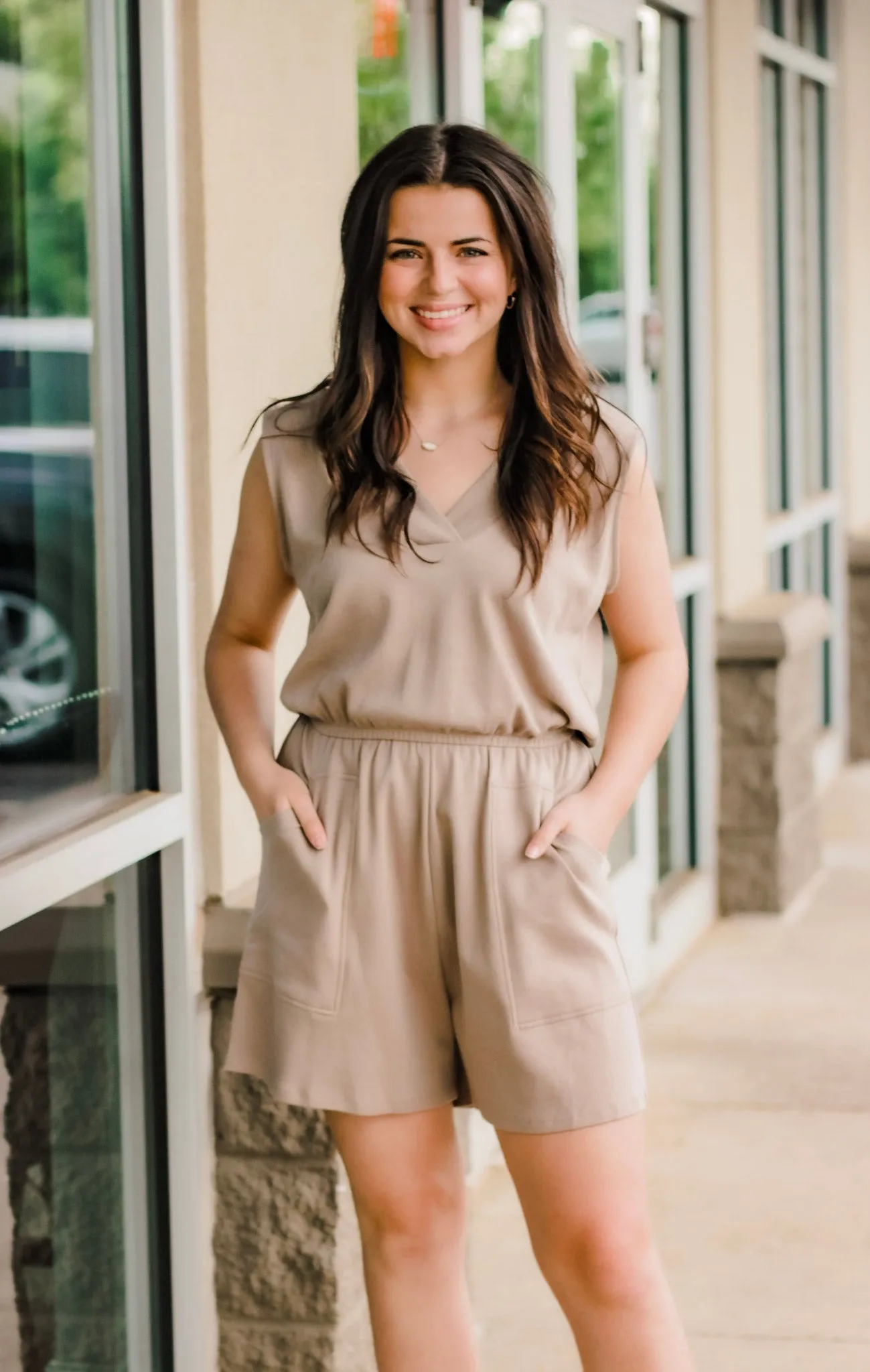 Taking This With Tank Romper in Ash Mocha