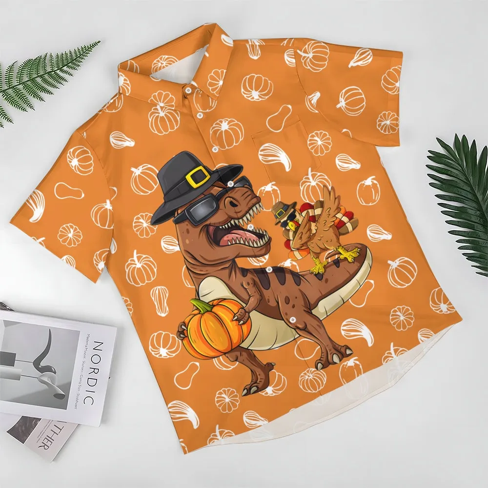 Thanksgiving Turkey Riding T-Rex Short Sleeve Shirt 2410000462