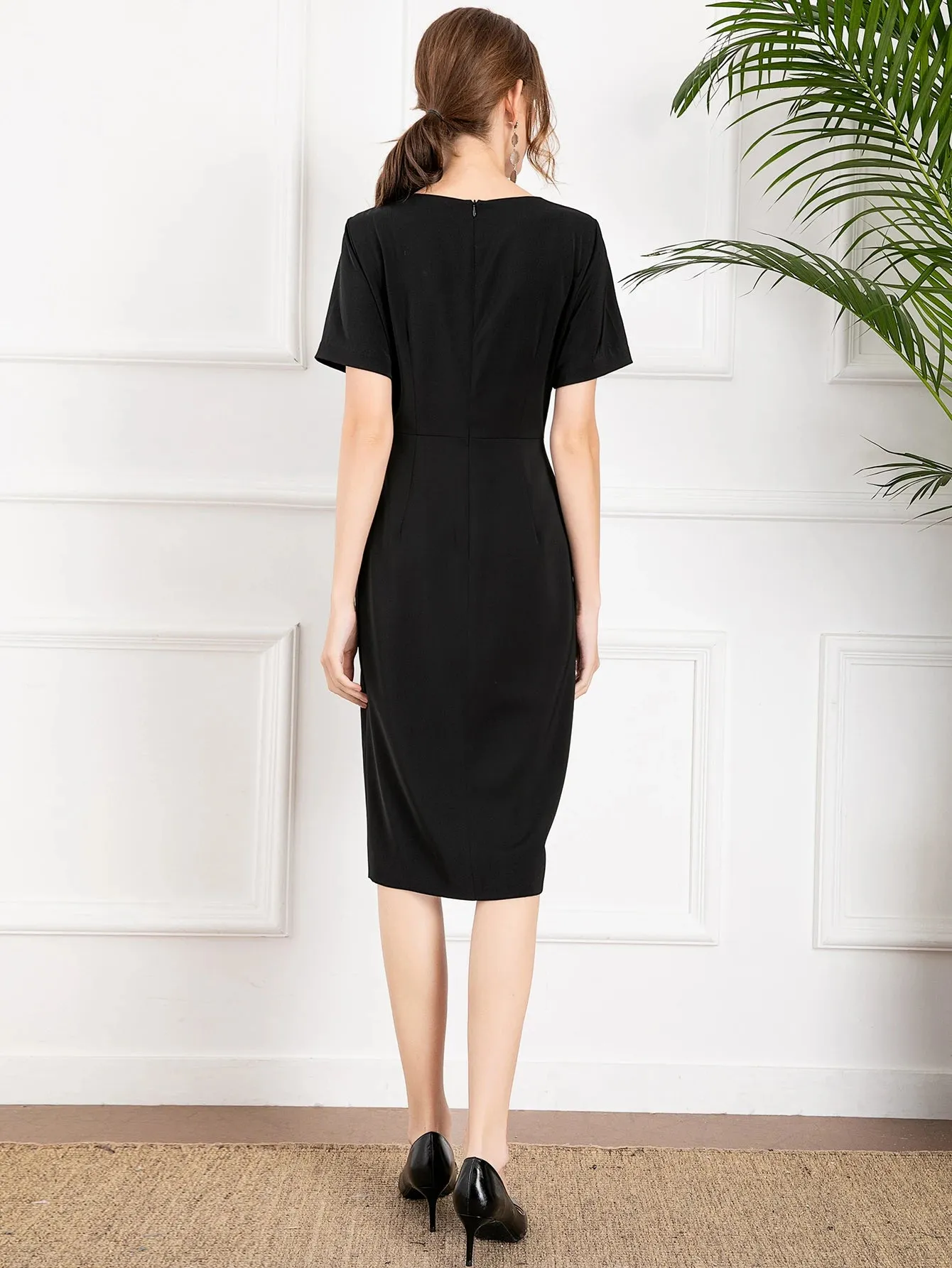 Tinsley Short Sleeve Luxury Floral Beaded Sequins Slim Midi Party Dress