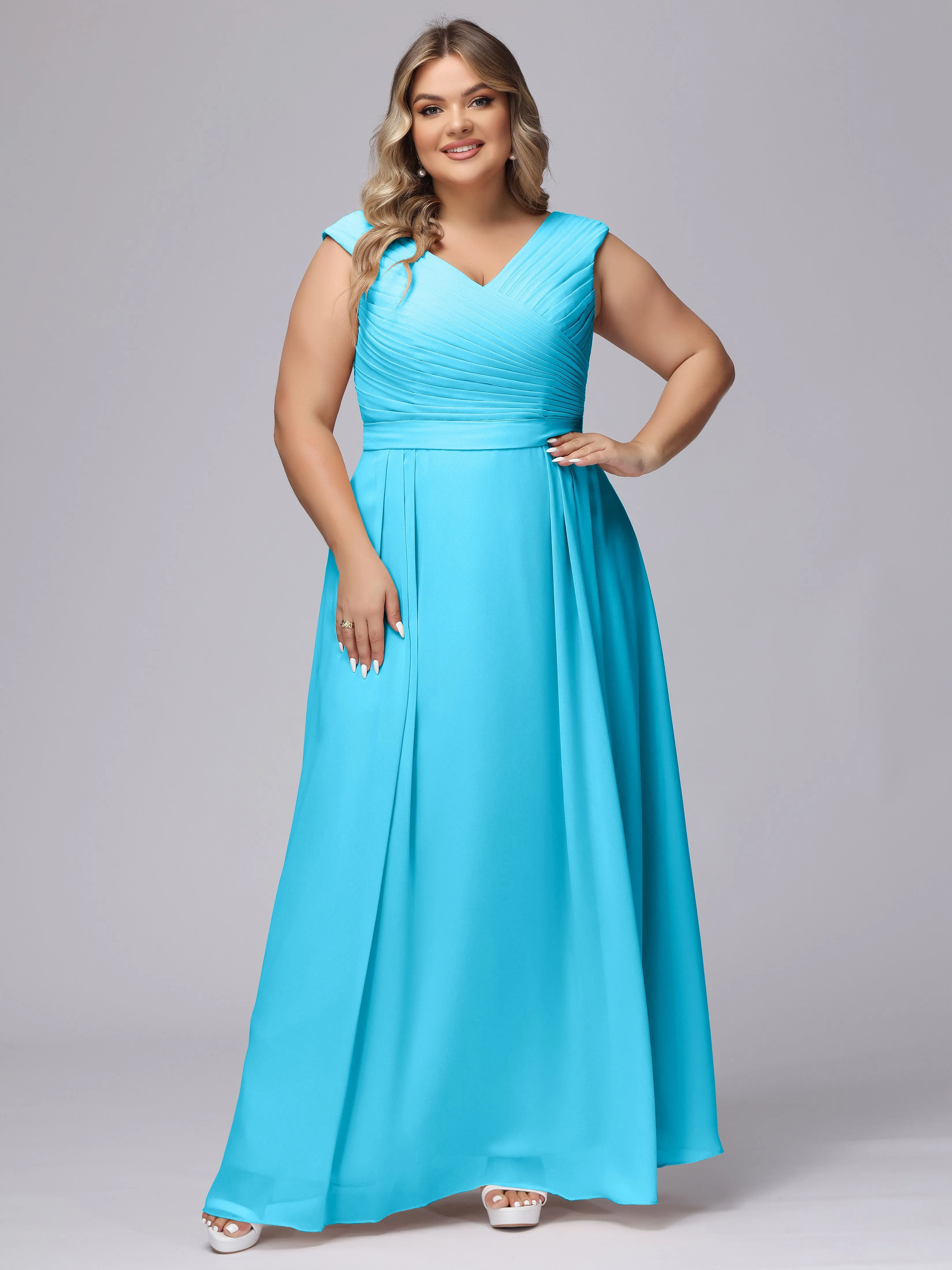 V-Back Plus Size Chiffon Bridesmaid Dress