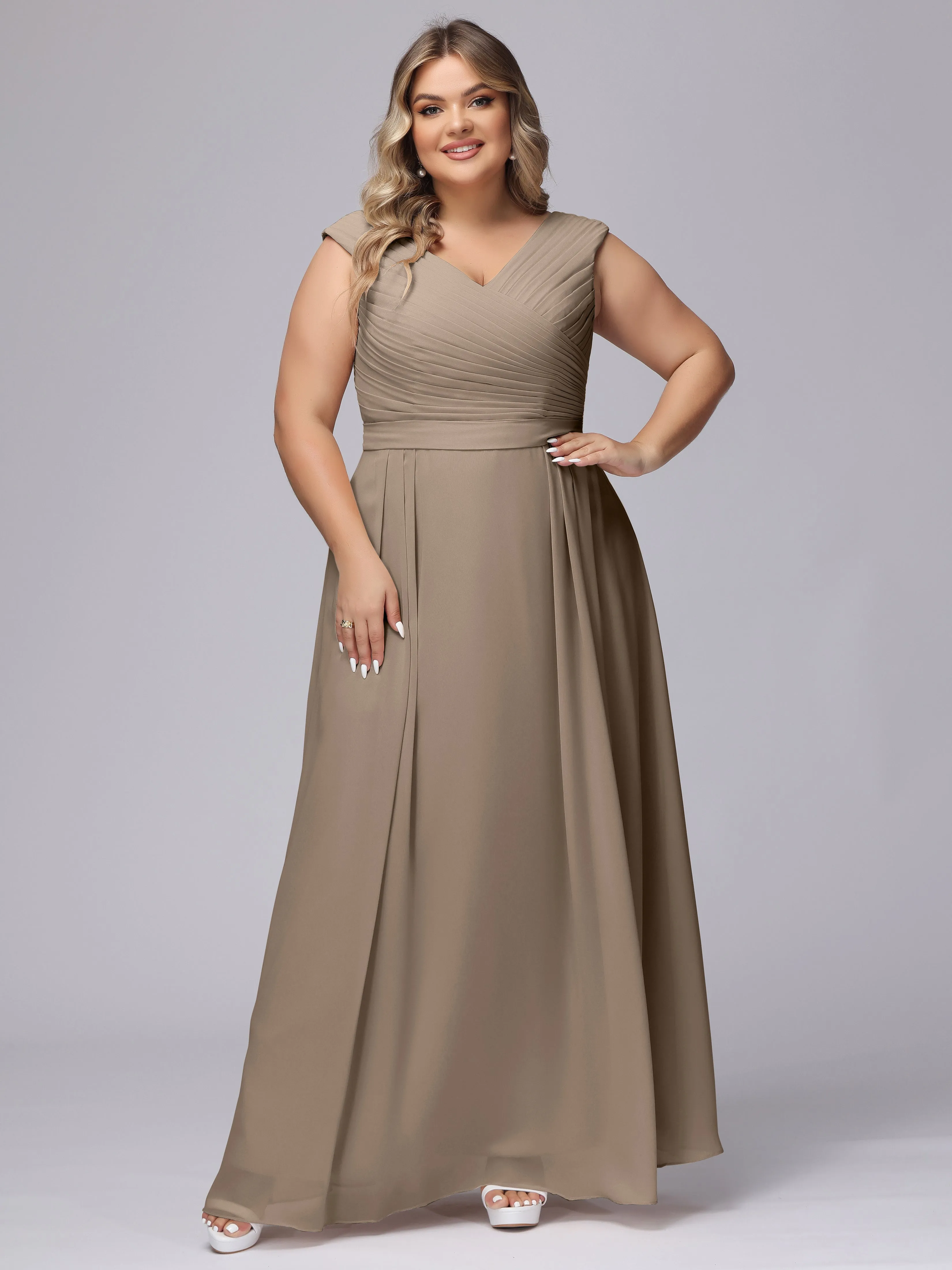 V-Back Plus Size Chiffon Bridesmaid Dress