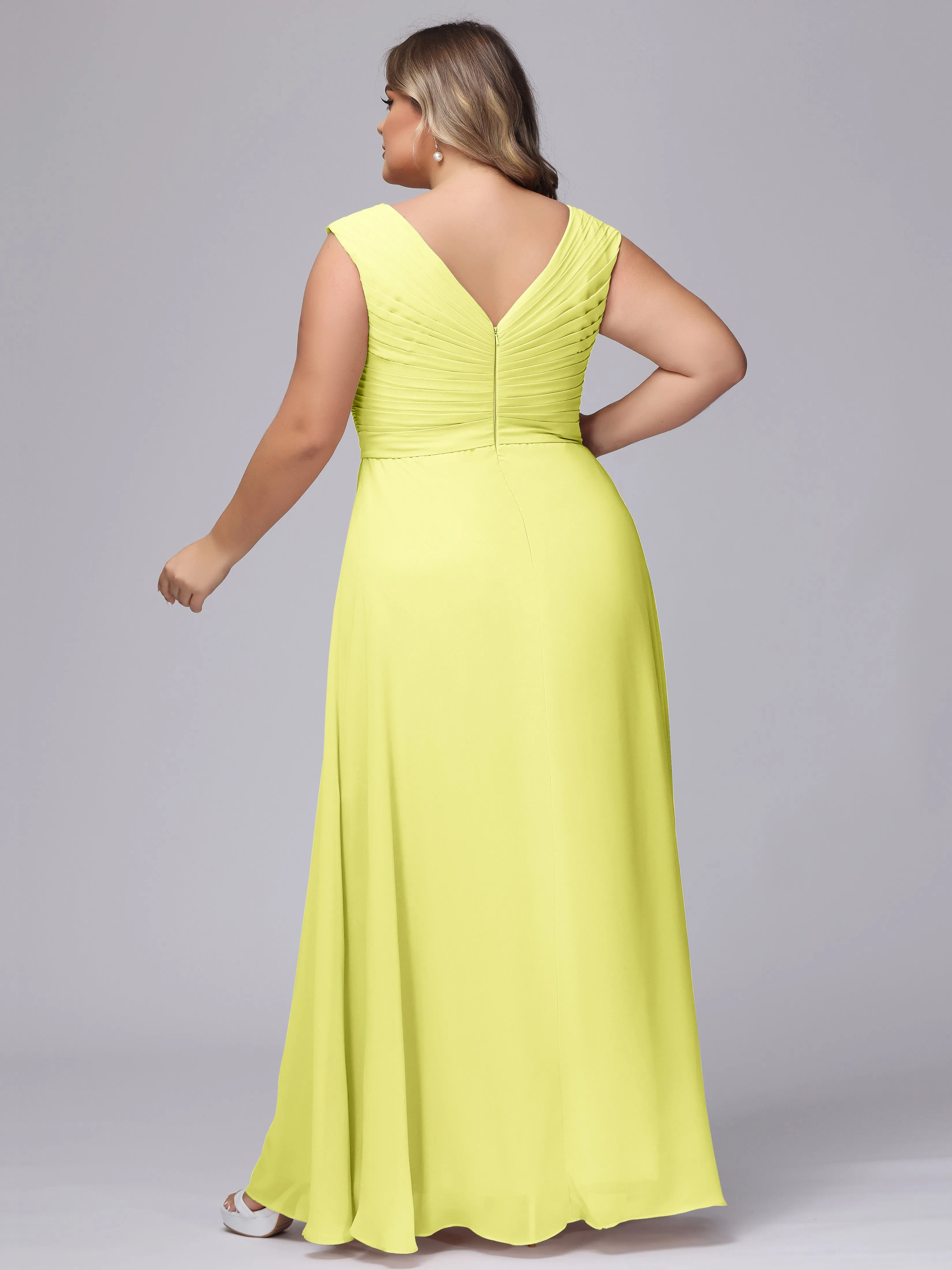 V-Back Plus Size Chiffon Bridesmaid Dress