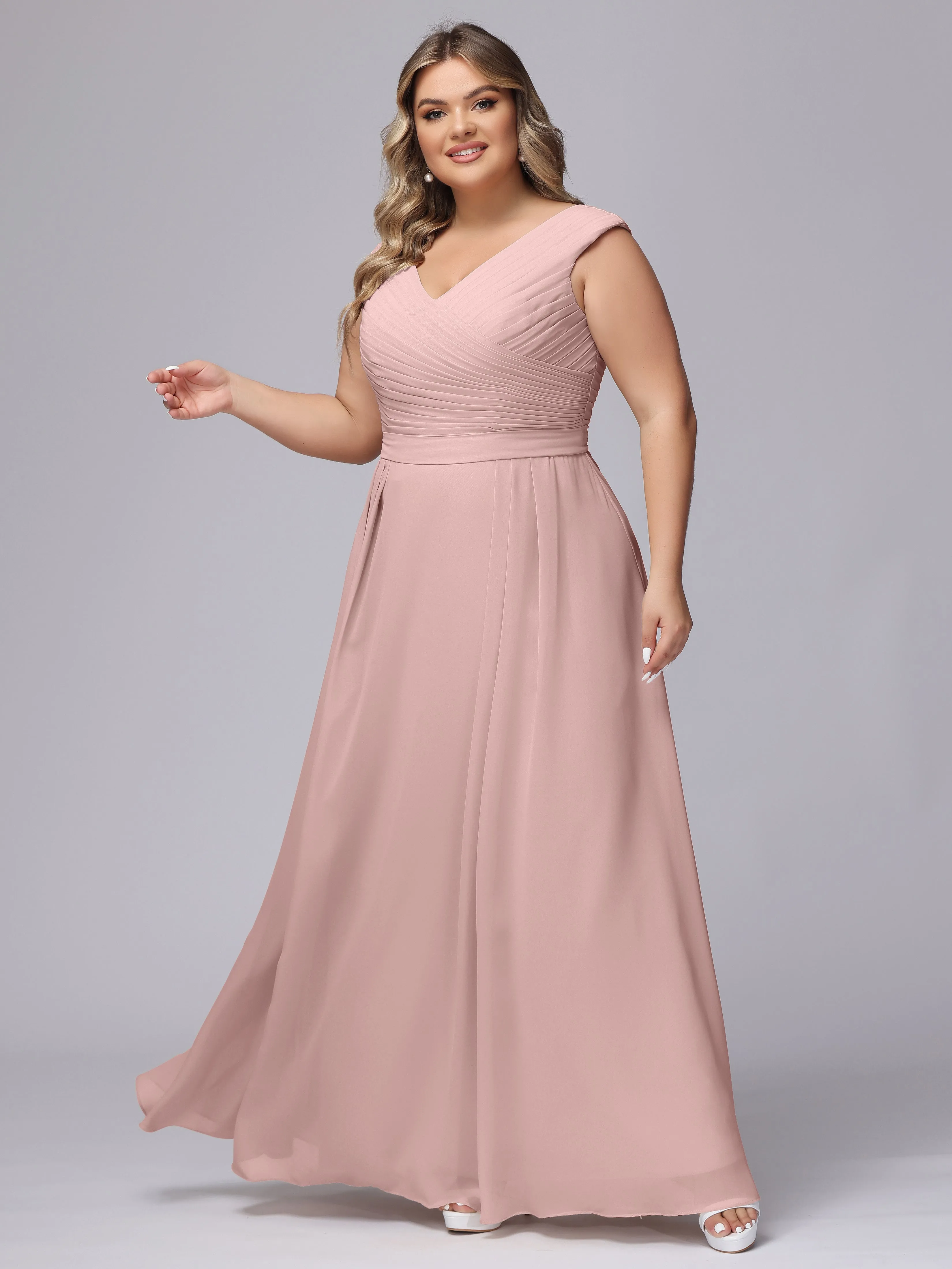 V-Back Plus Size Chiffon Bridesmaid Dress