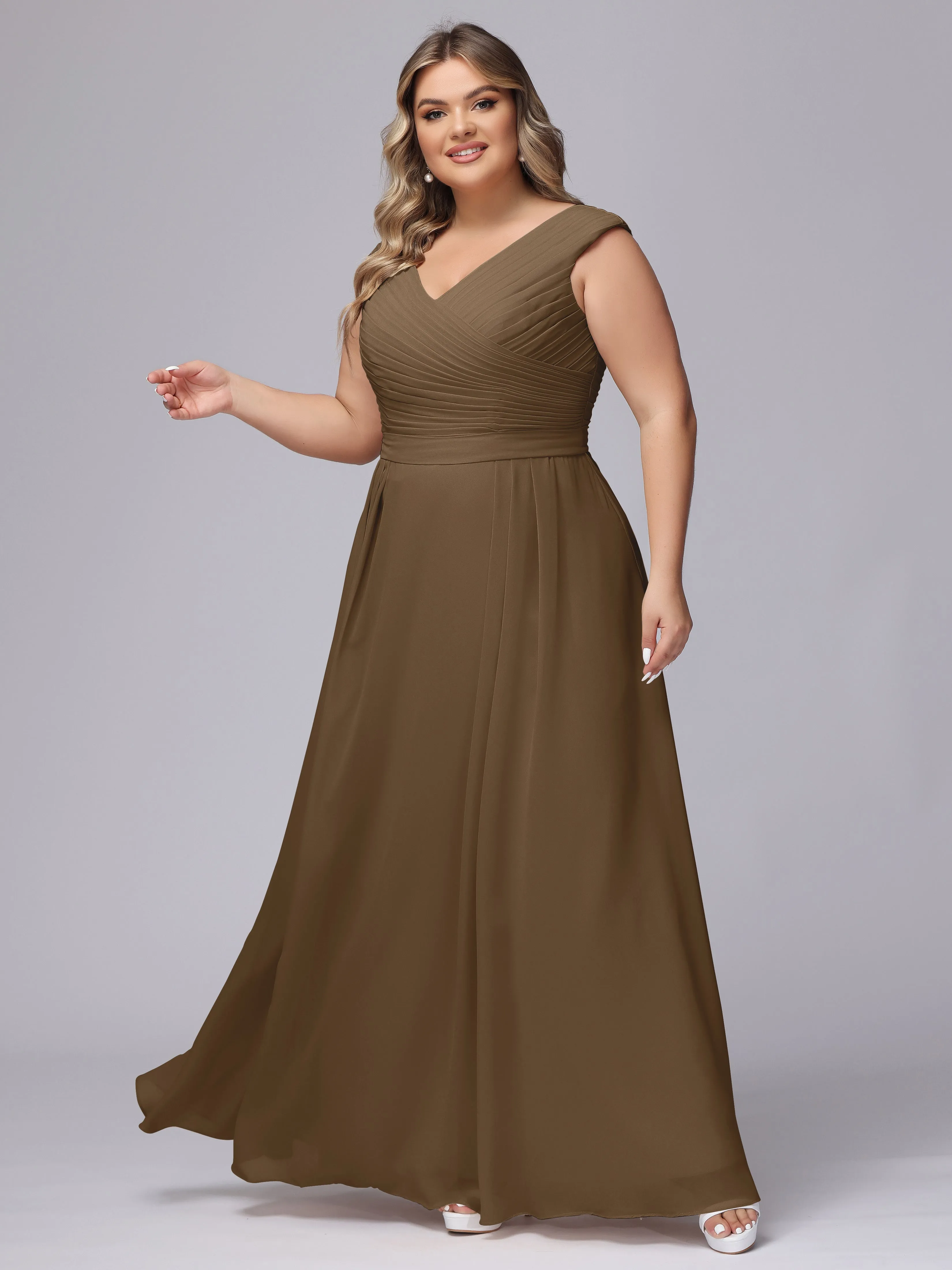 V-Back Plus Size Chiffon Bridesmaid Dress