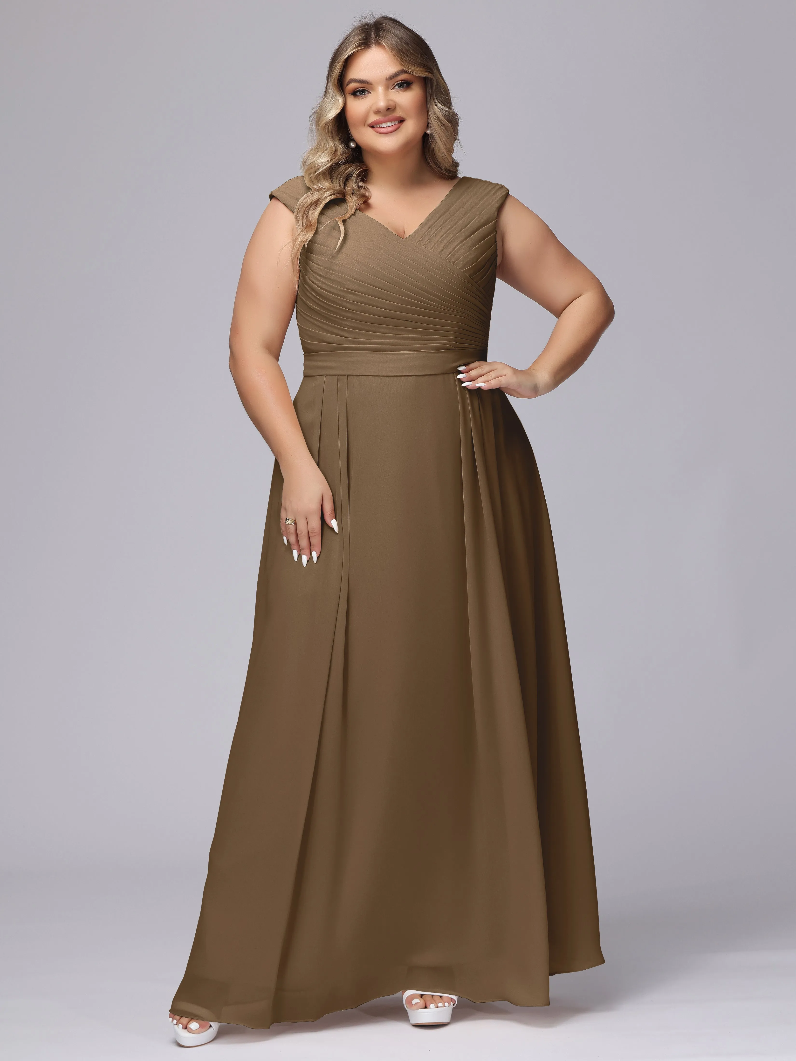 V-Back Plus Size Chiffon Bridesmaid Dress