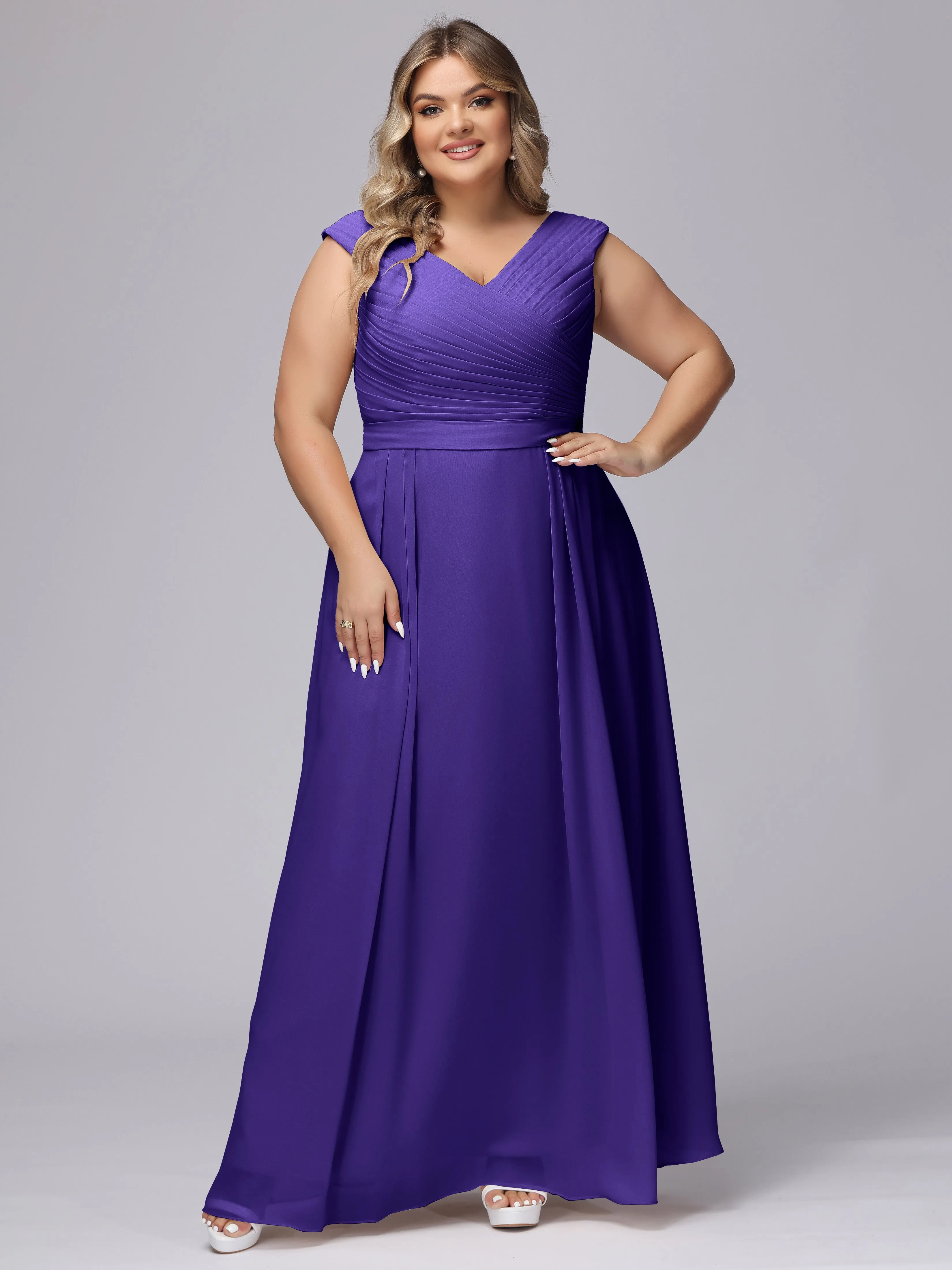 V-Back Plus Size Chiffon Bridesmaid Dress