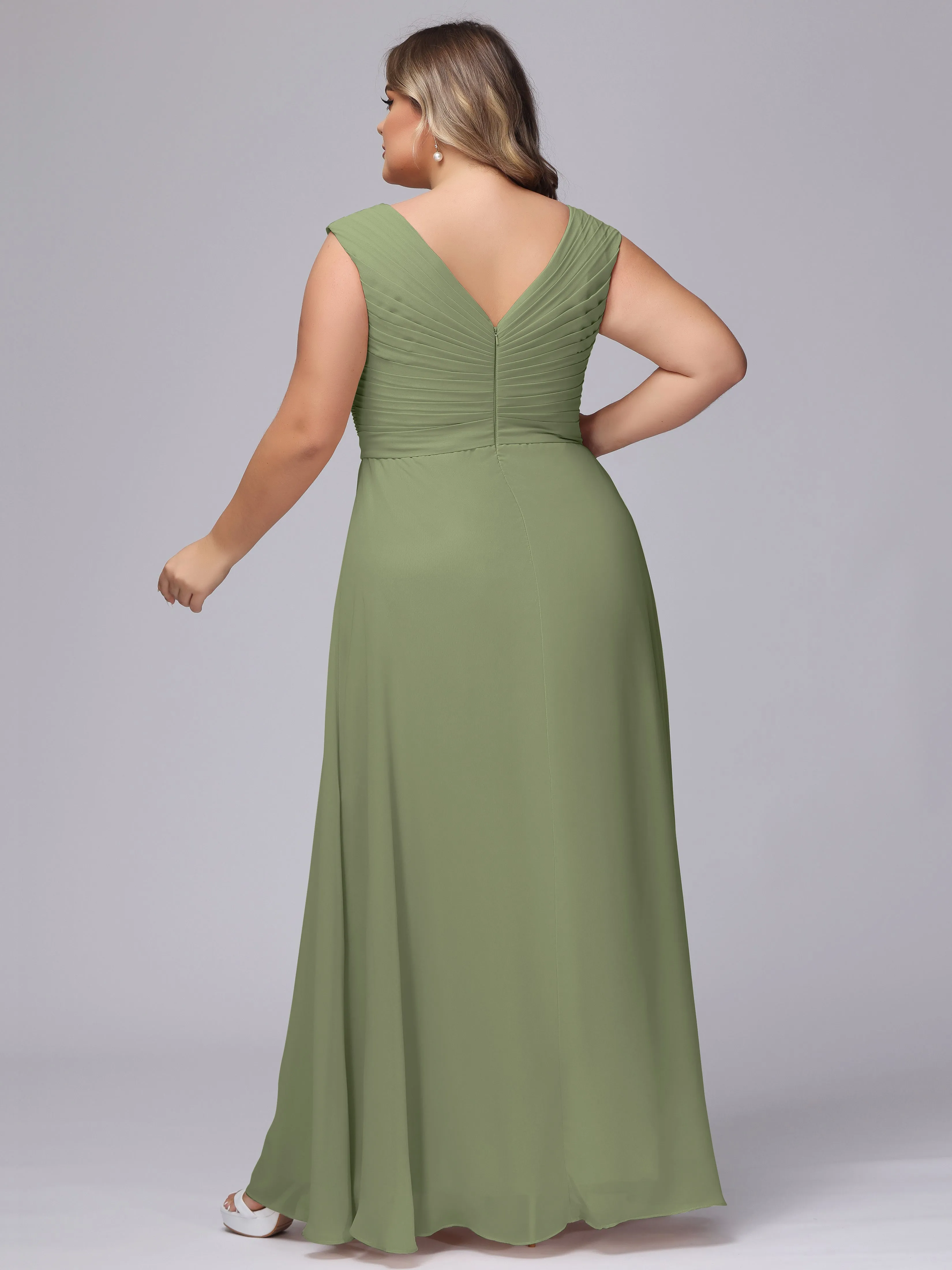 V-Back Plus Size Chiffon Bridesmaid Dress