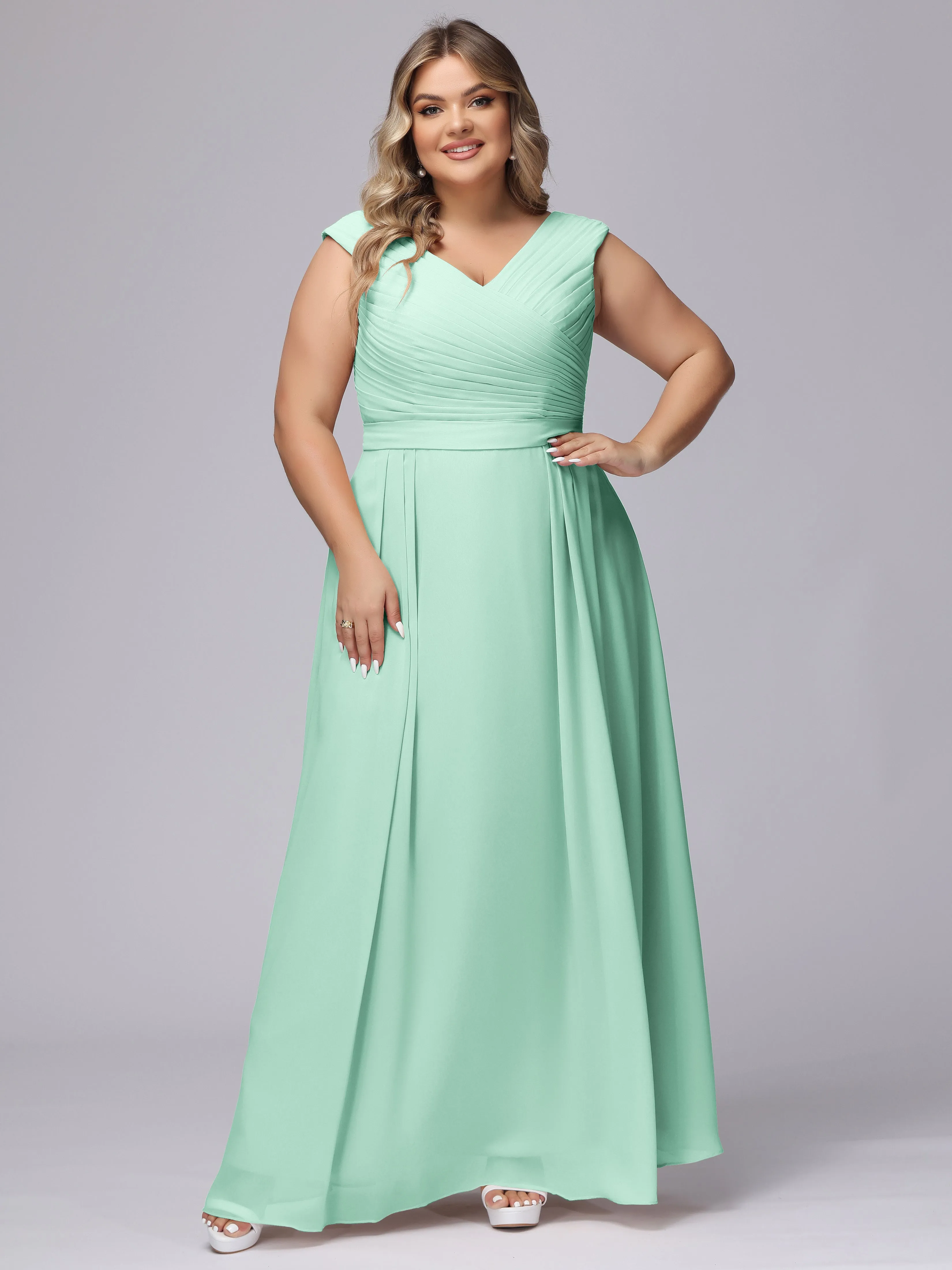 V-Back Plus Size Chiffon Bridesmaid Dress
