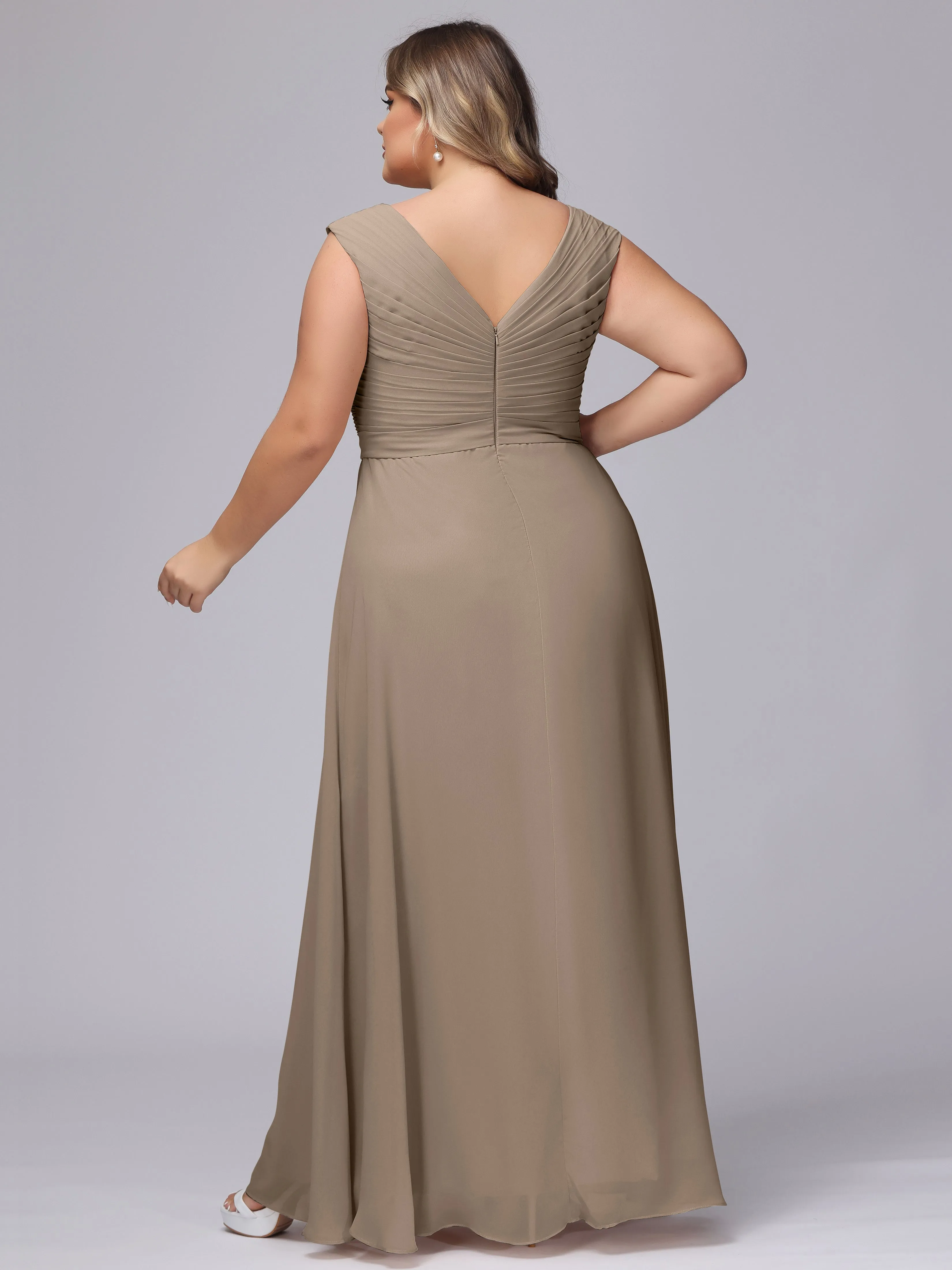 V-Back Plus Size Chiffon Bridesmaid Dress