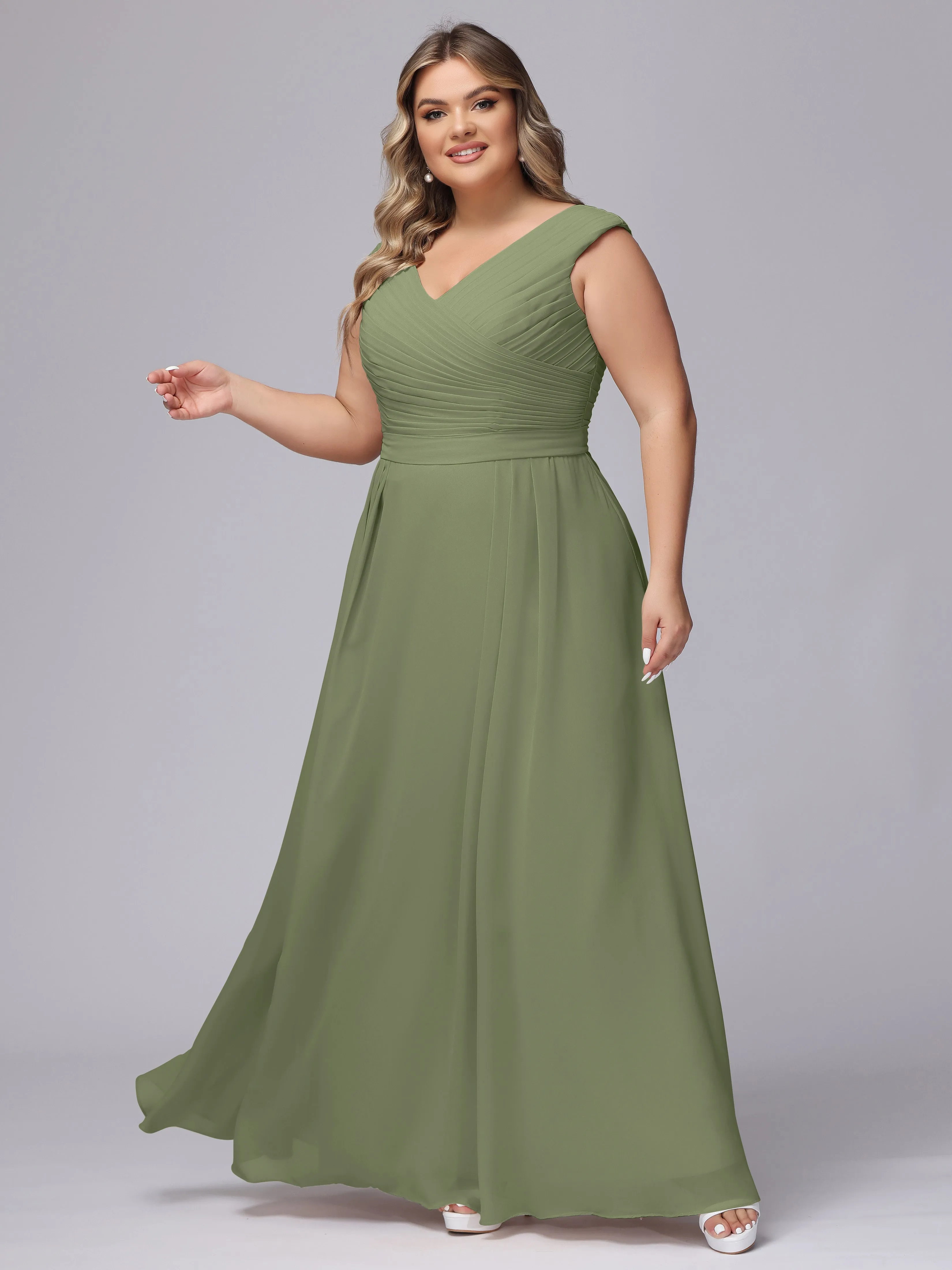 V-Back Plus Size Chiffon Bridesmaid Dress